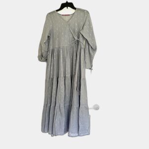 Generation Blue Tiered Wrap Maxi Dress Metallic Thread Cotton Size 10